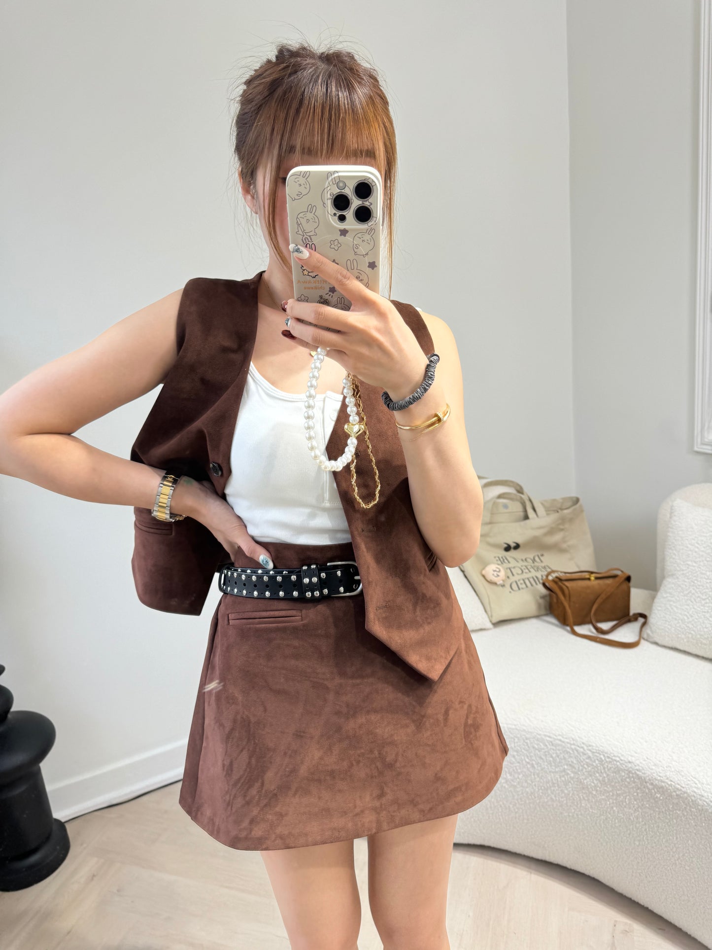 麂布馬甲背心外套 ( 黑/啡/彩藍 )