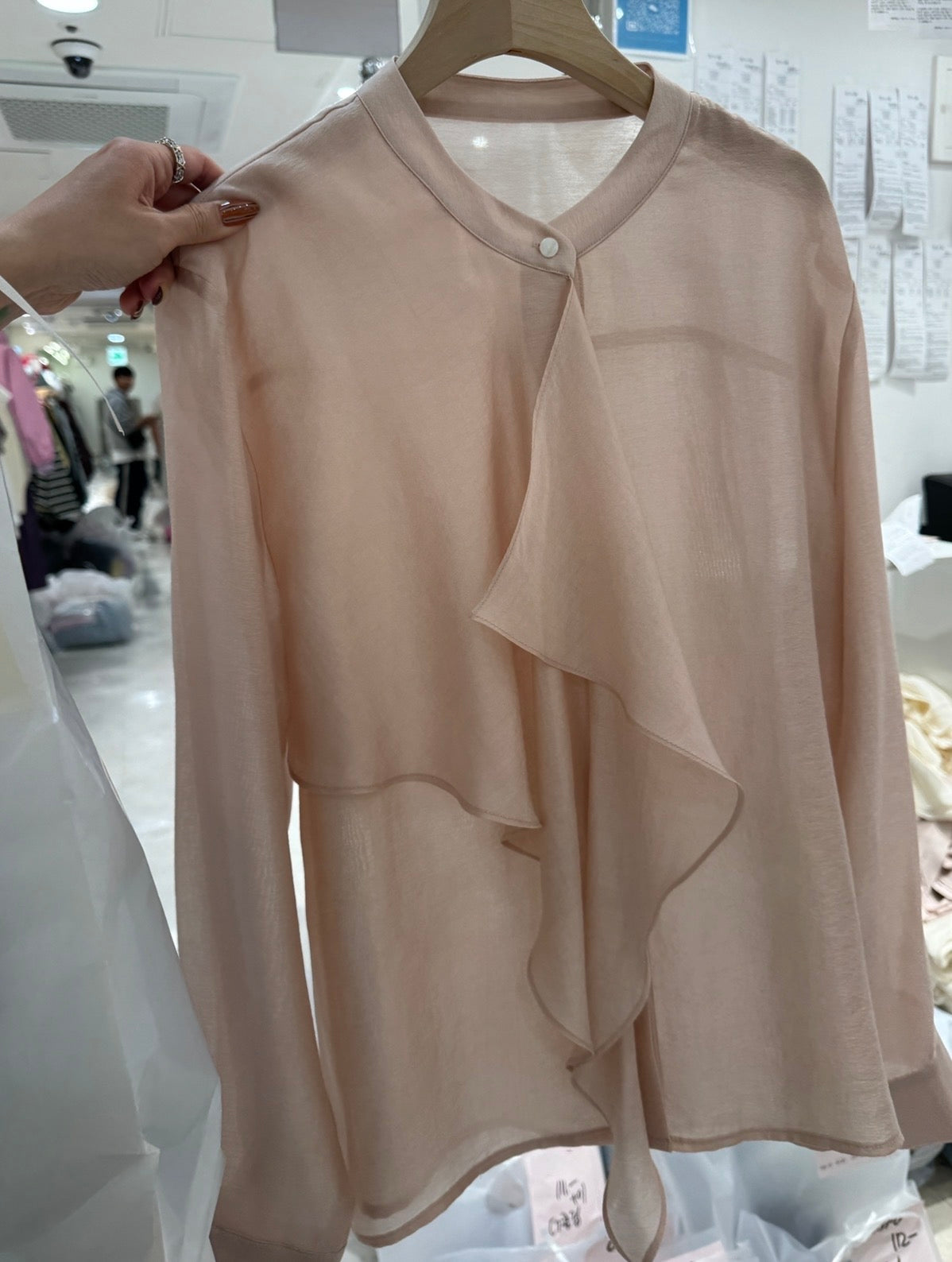 RUFFLE混緞面恤衫 ( 粉/藍/米 )