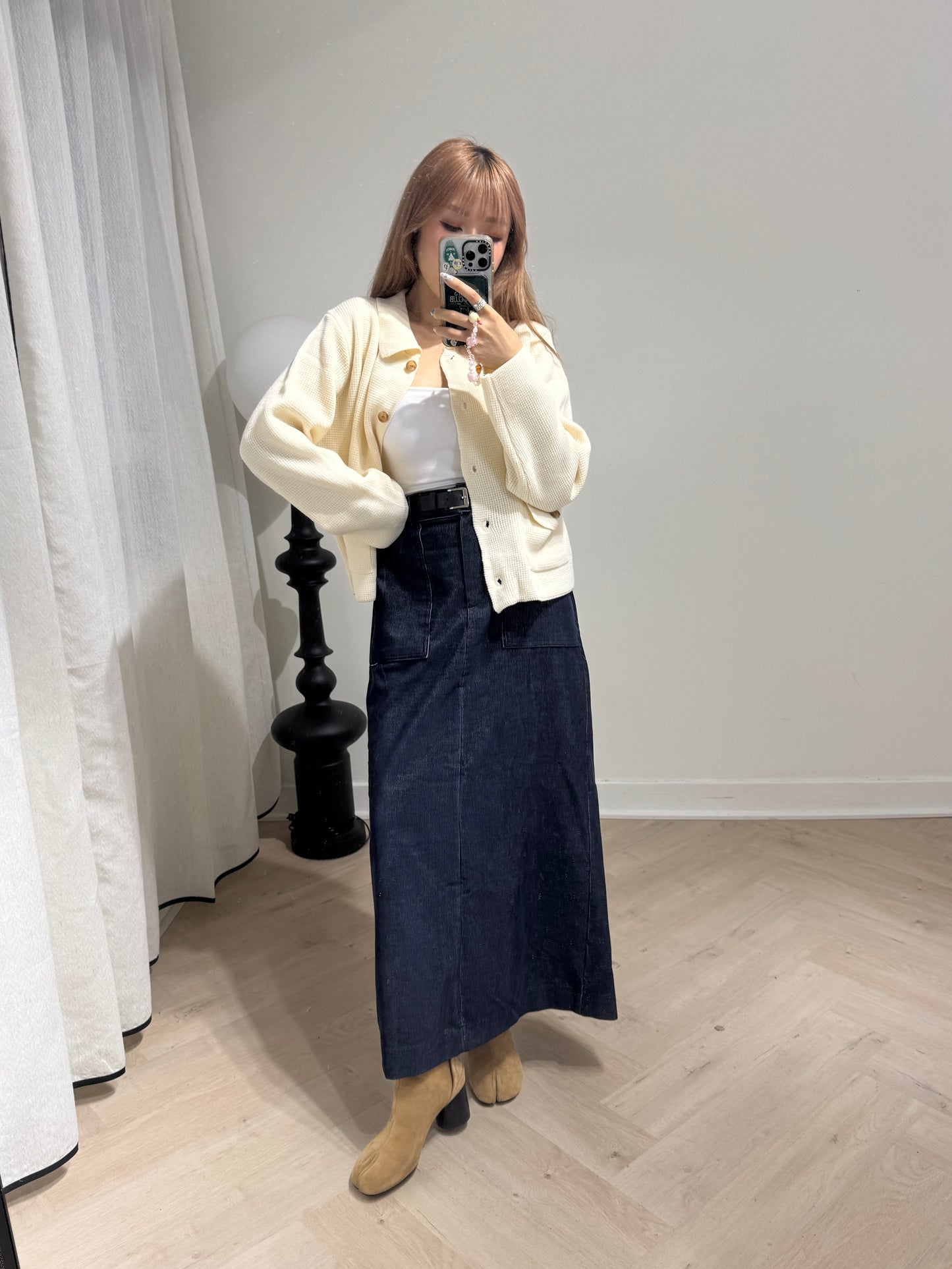 黑BELT口袋燈芯絨直裙 ( 深藍/啡 )