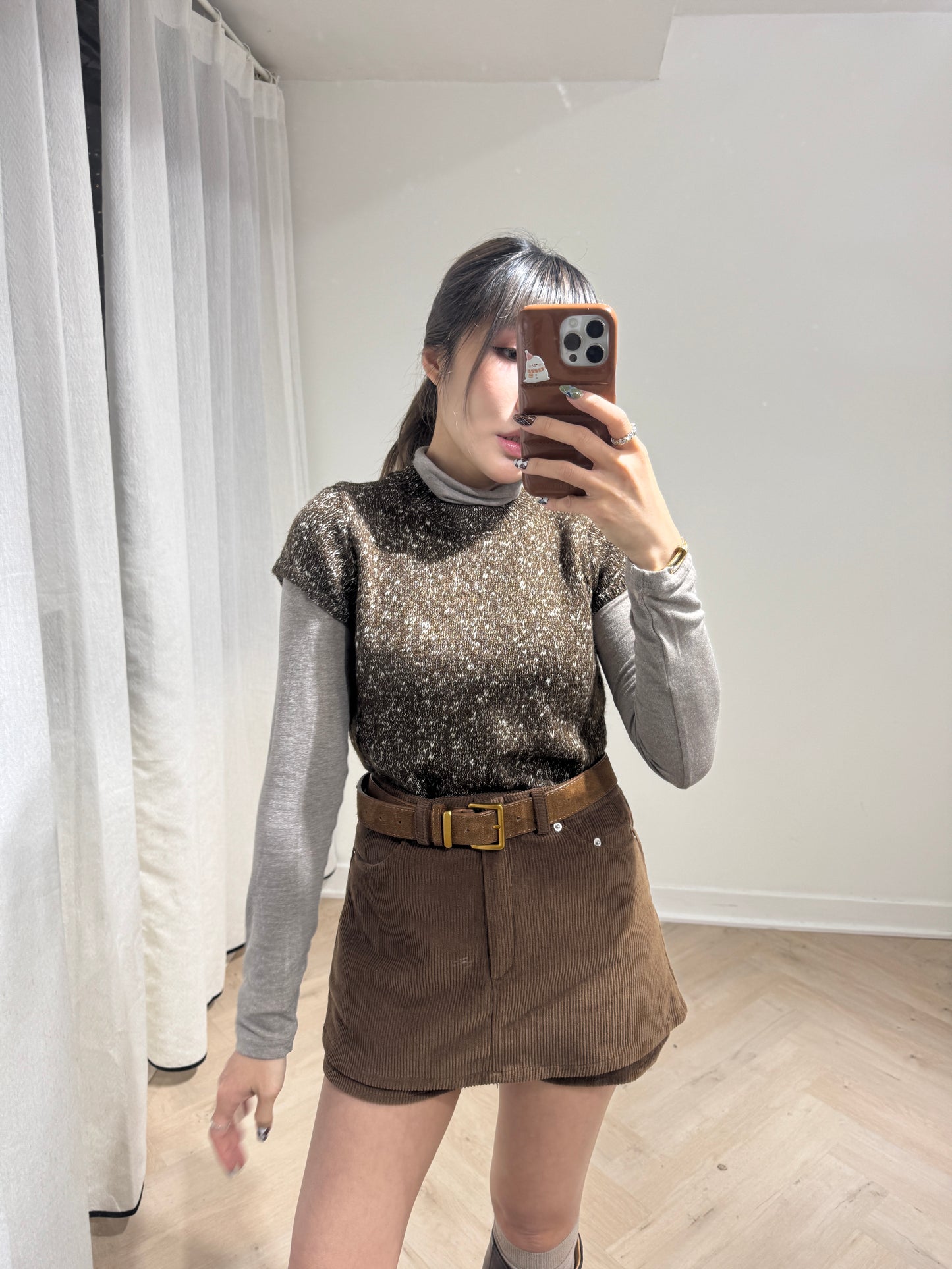 啡色混線短袖上衣