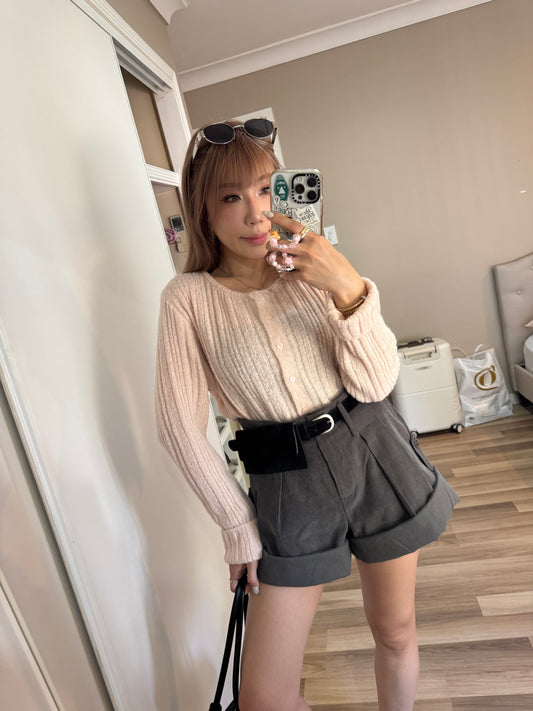 燈芯絨可反摺短褲 ( 米杏/深灰 )