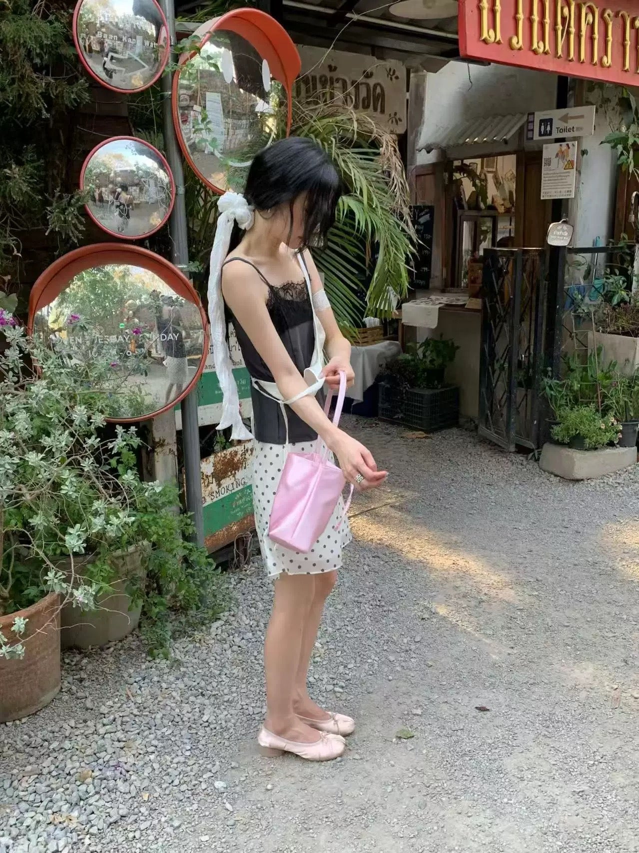 絹絲質手挽袋 ( 黑/粉/啡 )