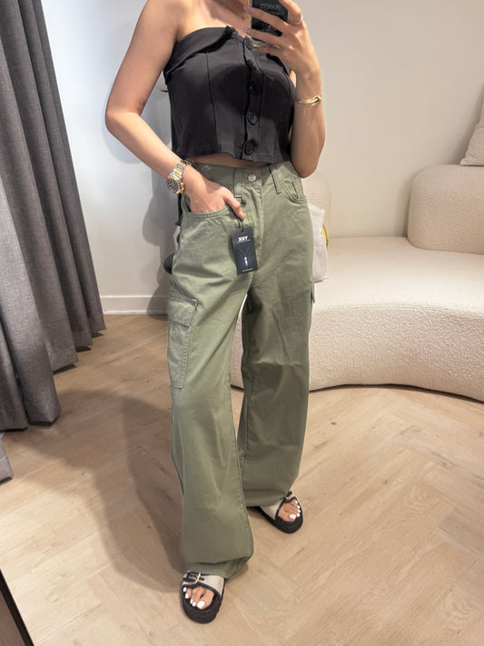 工裝軟料牛仔褲 ( 米/黑/綠 )