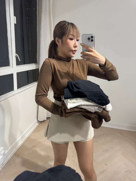 企領絲光綿料打底上衣 ( 黑/白/啡/灰杏 )