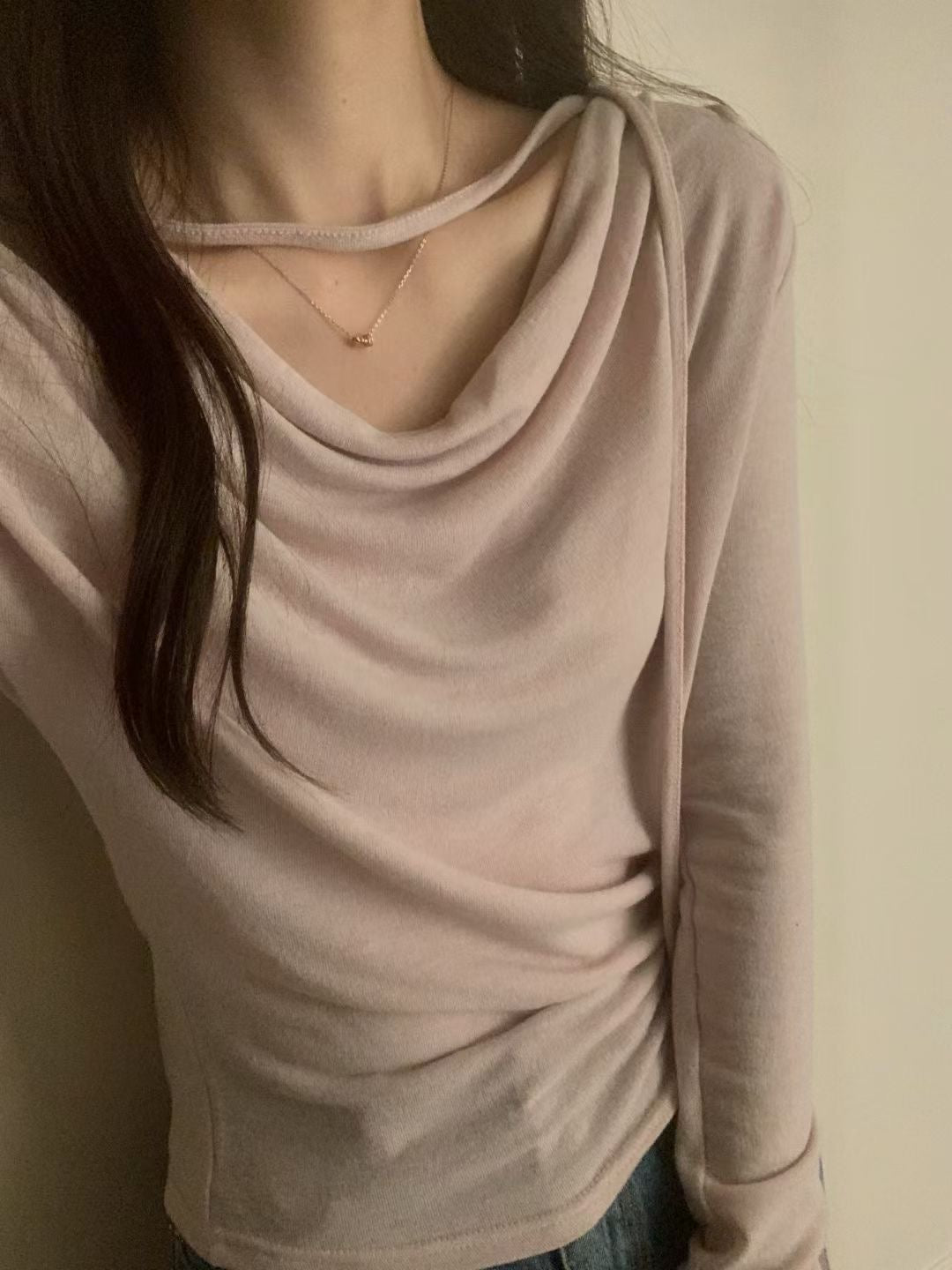 垂領幼繩彈性上衣 ( 黑/白/粉/深灰 )