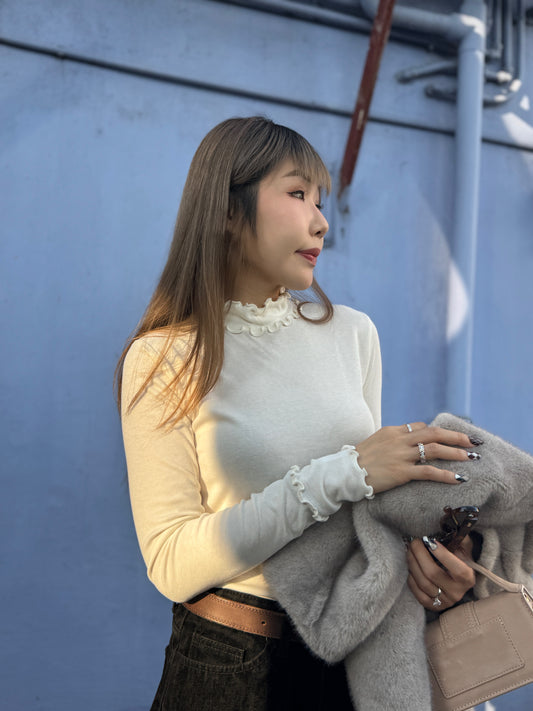 木耳邊淨色上衣 ( 白/杏/深灰 )