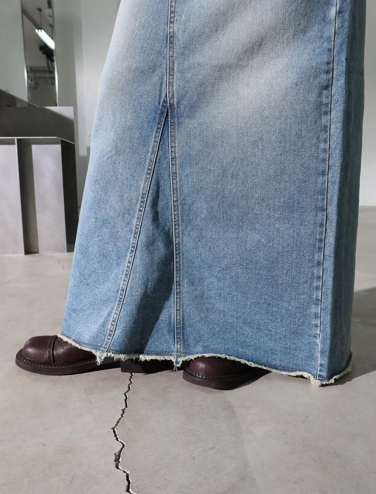 洗水後開叉連腰繩牛仔長裙 ( S/M )