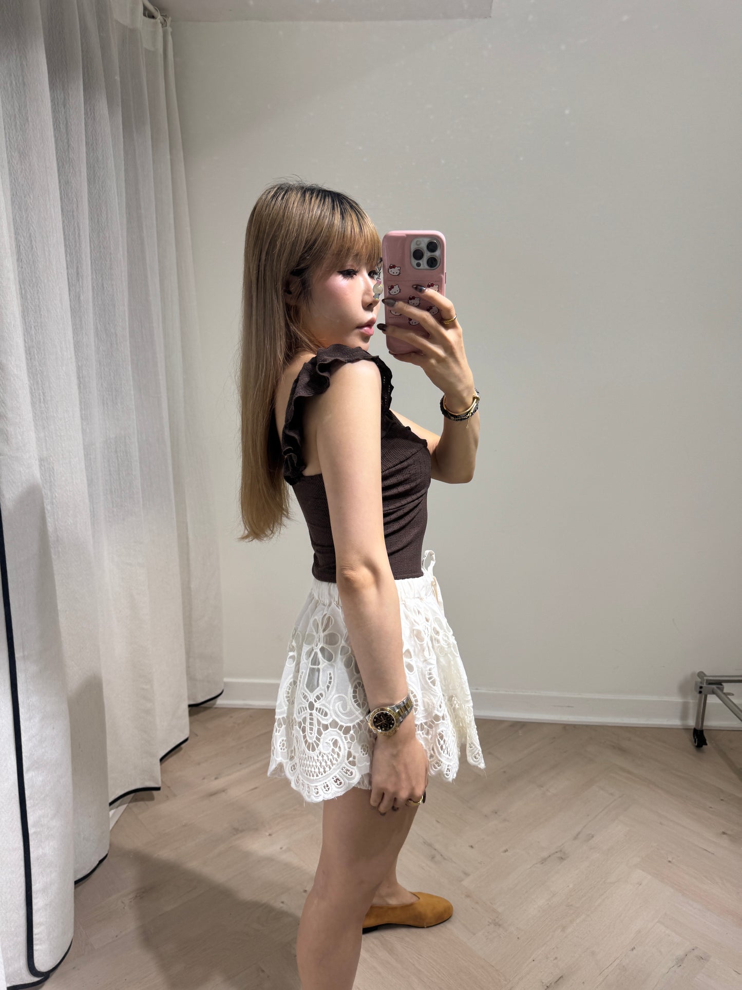 小通花RUFFLE兩著背心 ( 黑/啡/米白 )