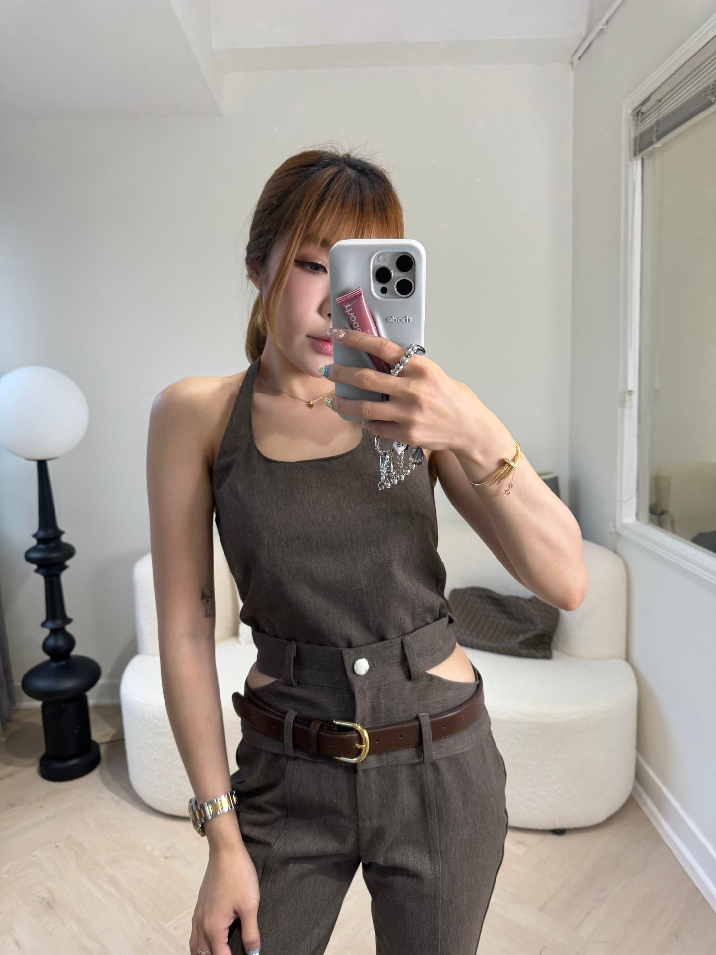 兩旁鏤空長褲 ( 啡/灰 ) S/M