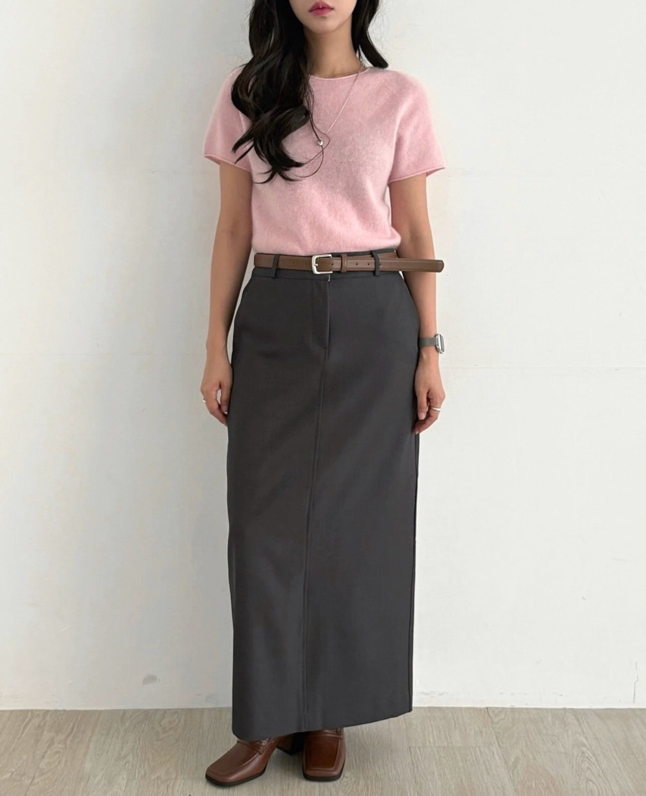 羊毛親膚短袖線上衣 ( 灰/白/粉/黃/藍 )