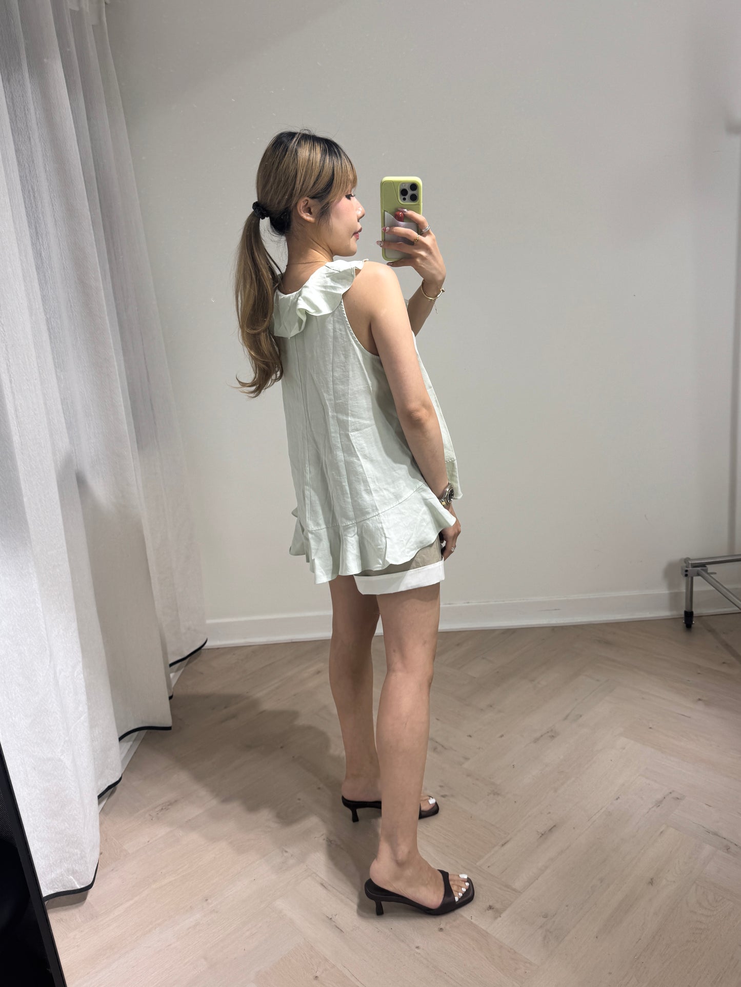 RUFFLE中長款背心 ( 淺綠/粉藍 )