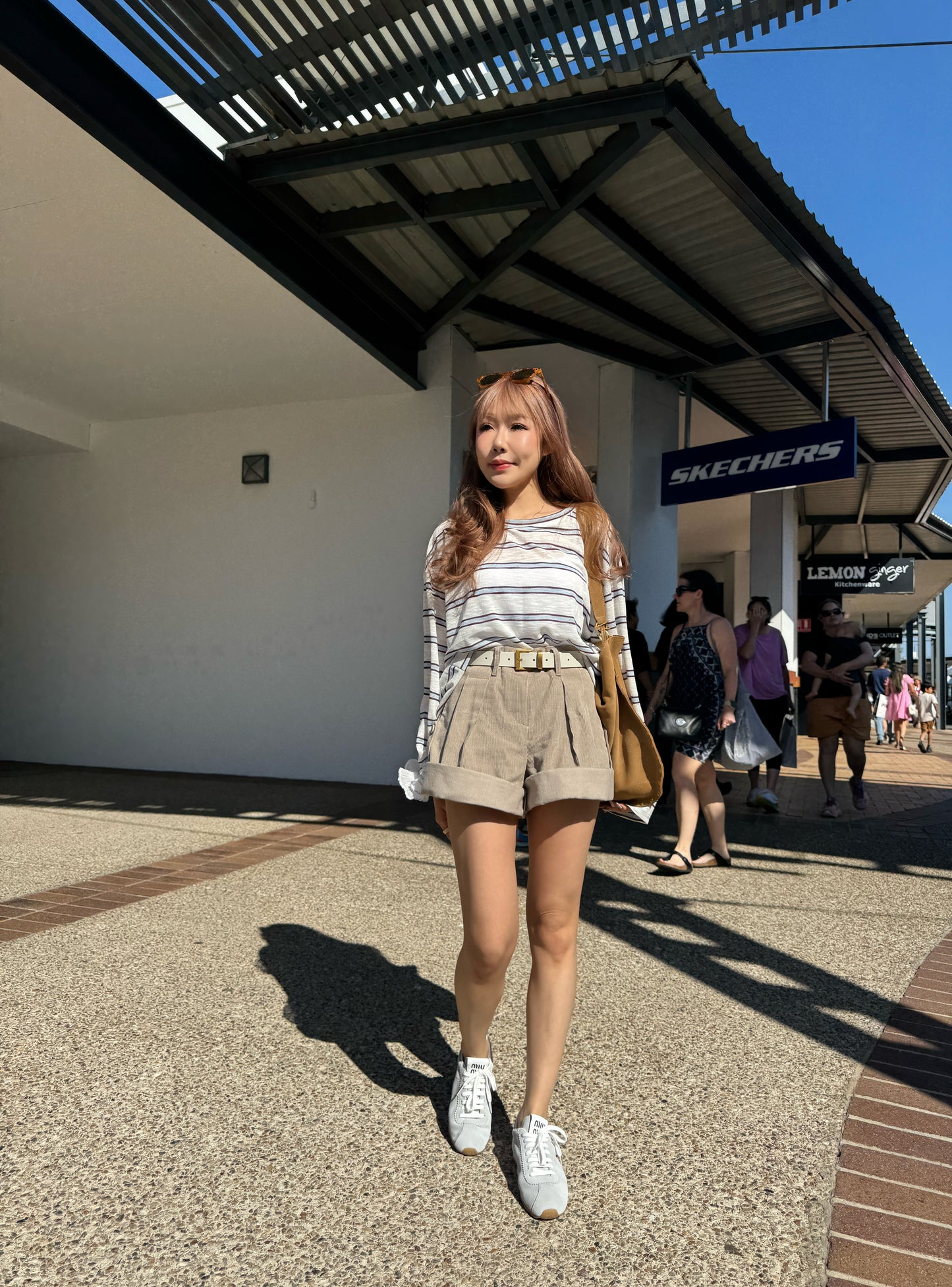 燈芯絨可反摺短褲 ( 米杏/深灰 )