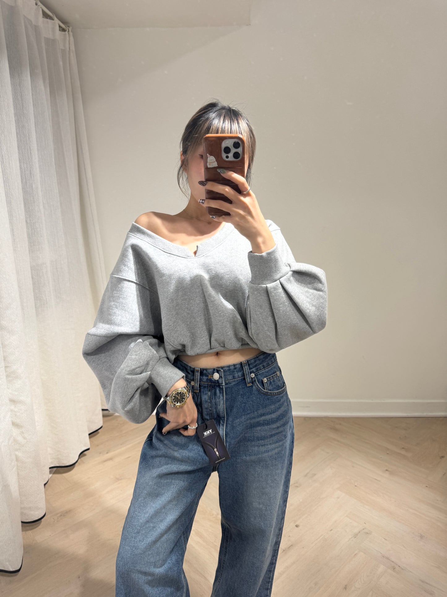 大領束腰衛衣款上衣 ( 黑/白/灰 )