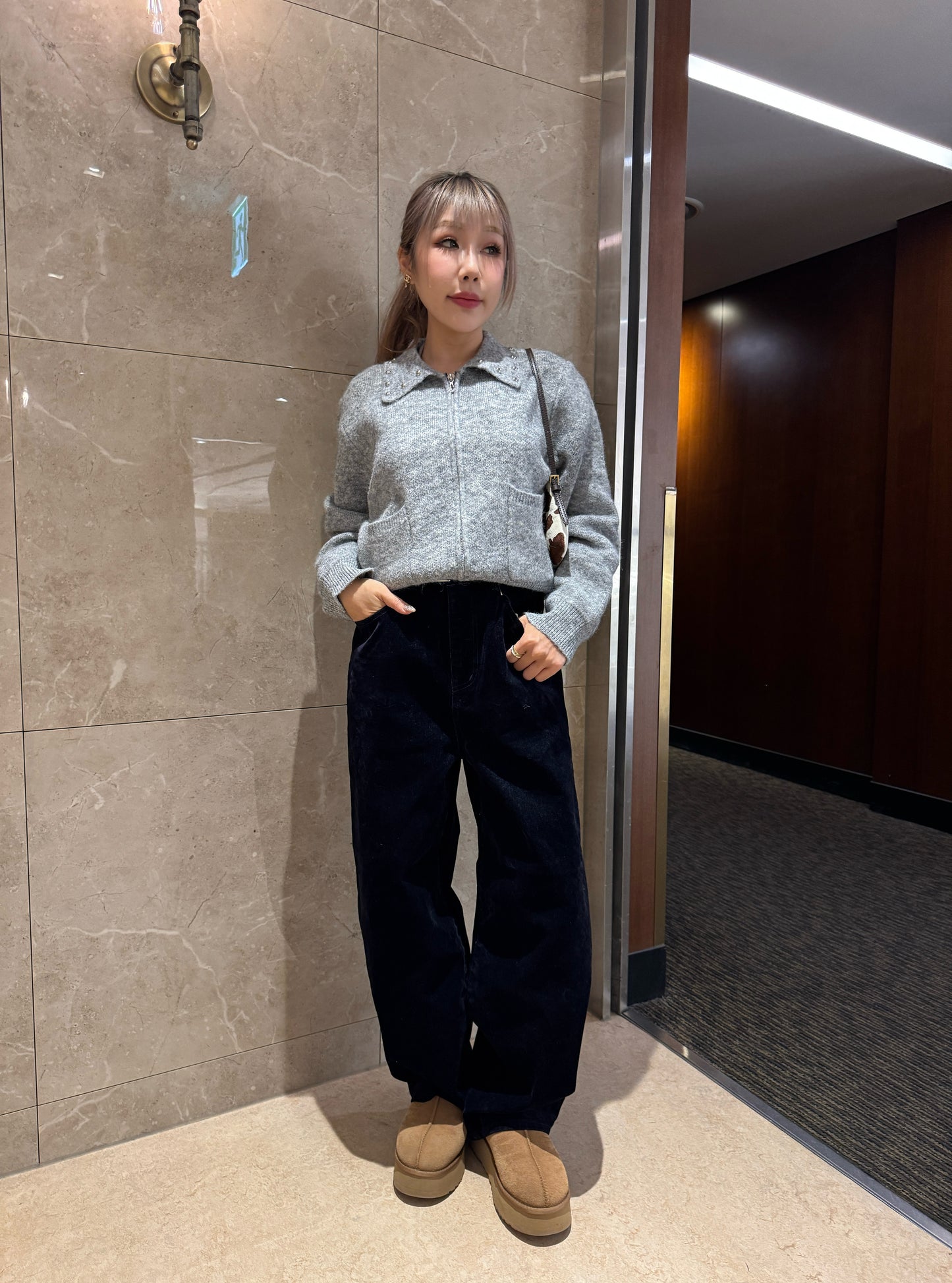 厚挺絨面長牛仔褲 ( 深啡/寶藍 )