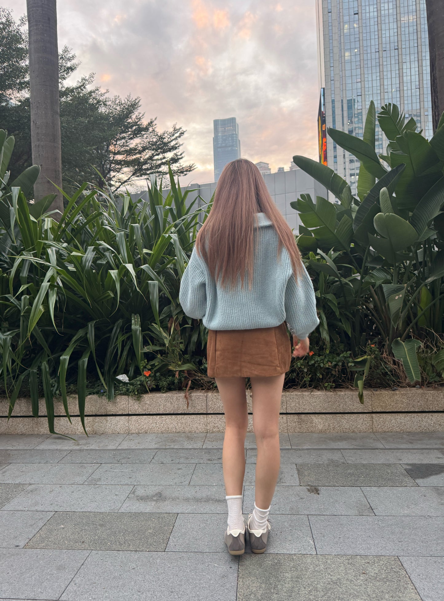 連BELT麂布開叉裙褲 ( 灰/啡 )