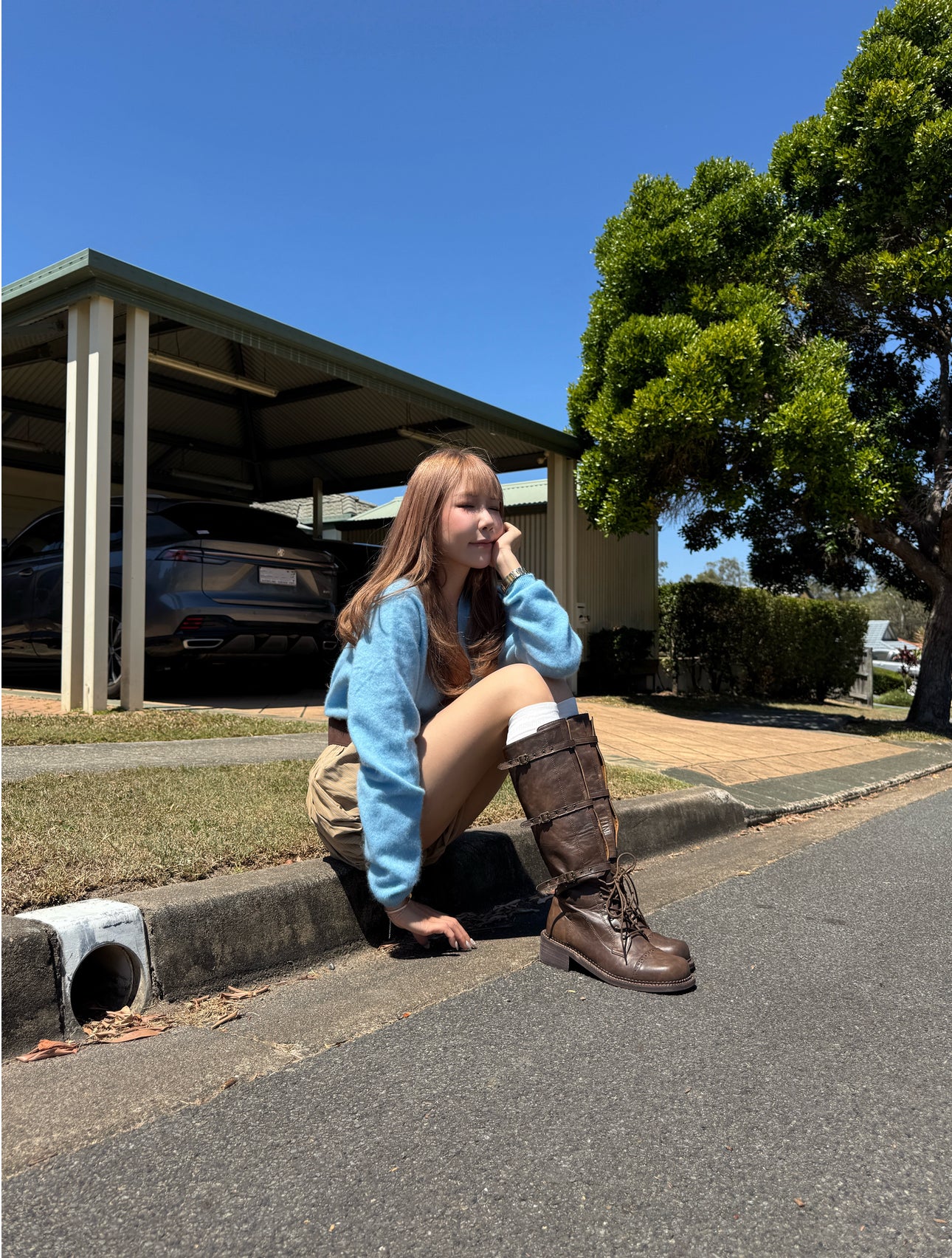 三間幼BELT長BOOT ( 啡/黑 )