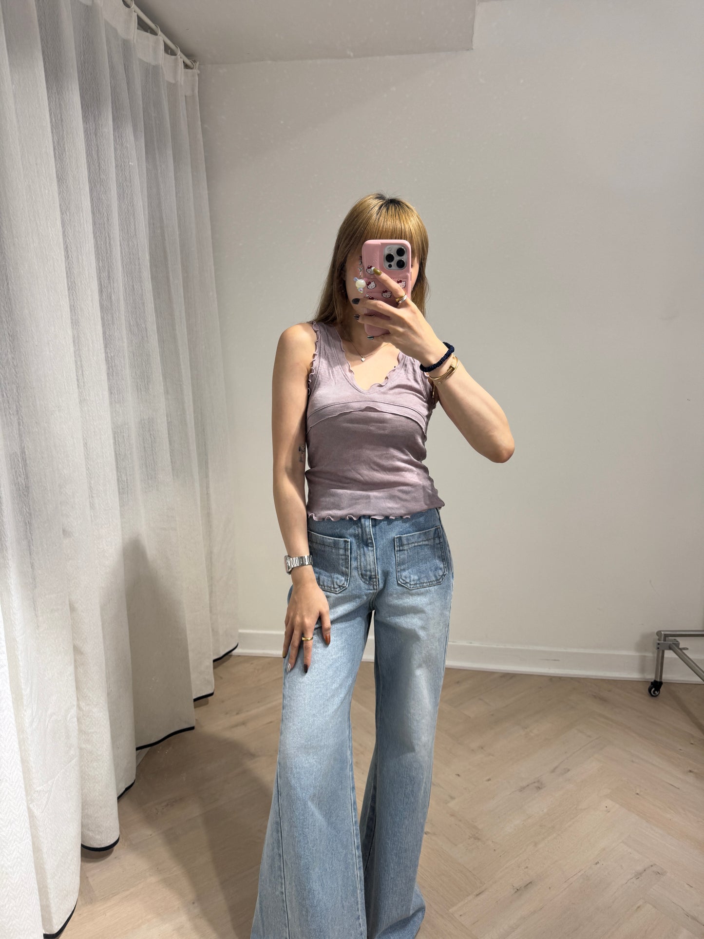 雙口袋喇叭長牛仔褲 ( S/M/L )