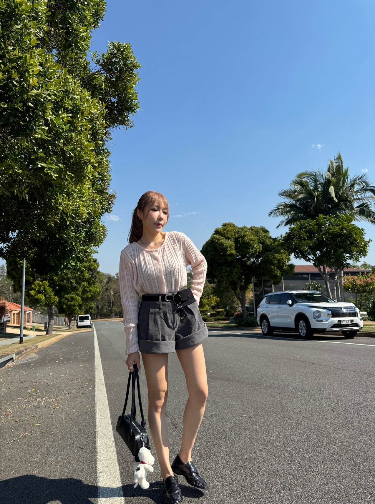 燈芯絨可反摺短褲 ( 米杏/深灰 )