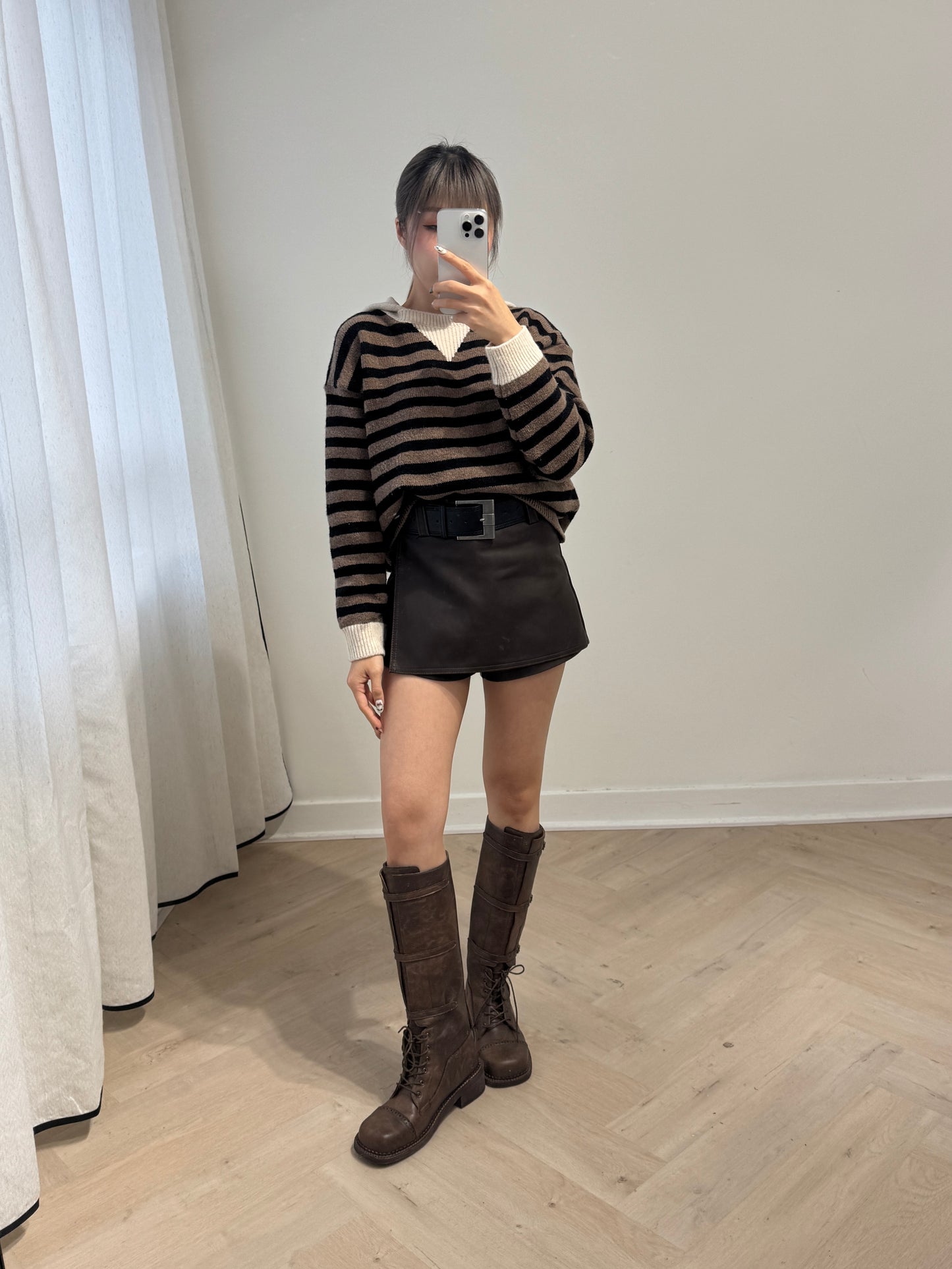 有帽間條冷線上衣 ( 啡/紅/綠 )