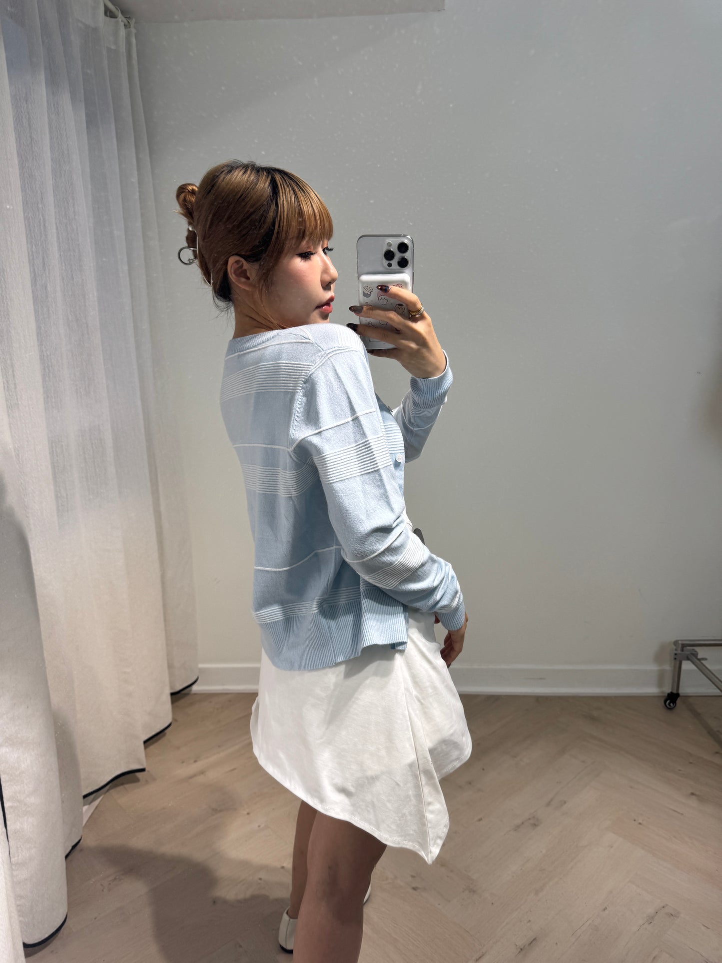 立體間條上衣外套 ( 粉藍/灰 )