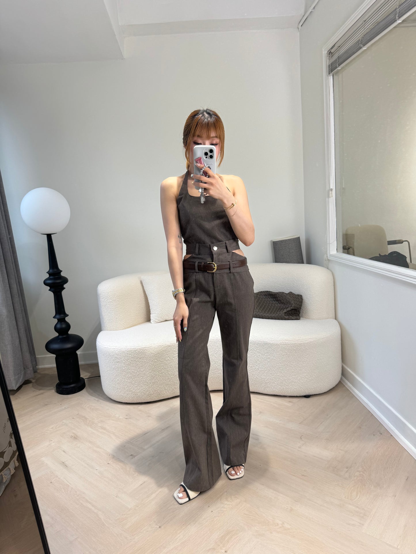 兩旁鏤空長褲 ( 啡/灰 ) S/M