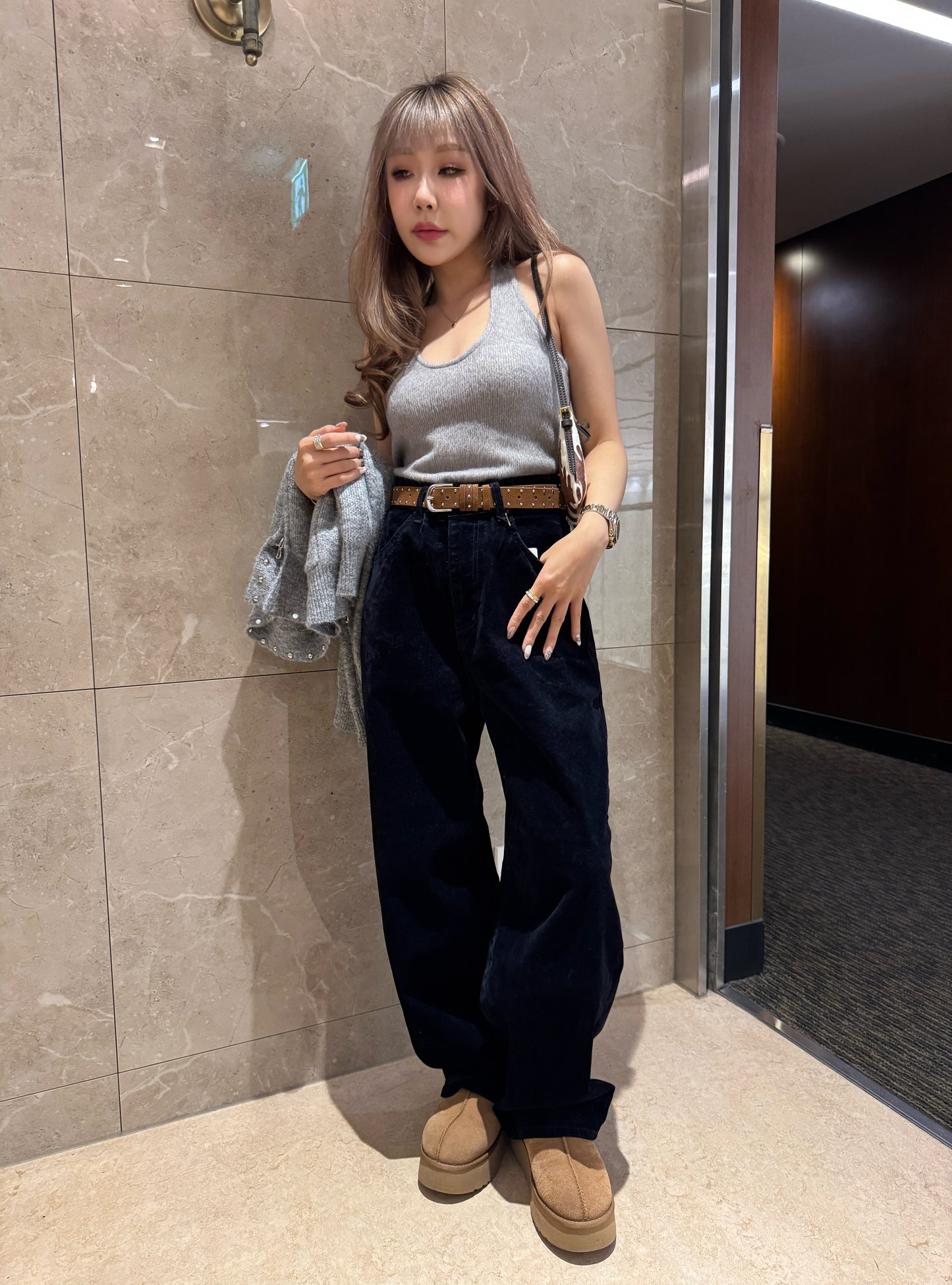 厚挺絨面長牛仔褲 ( 深啡/寶藍 )