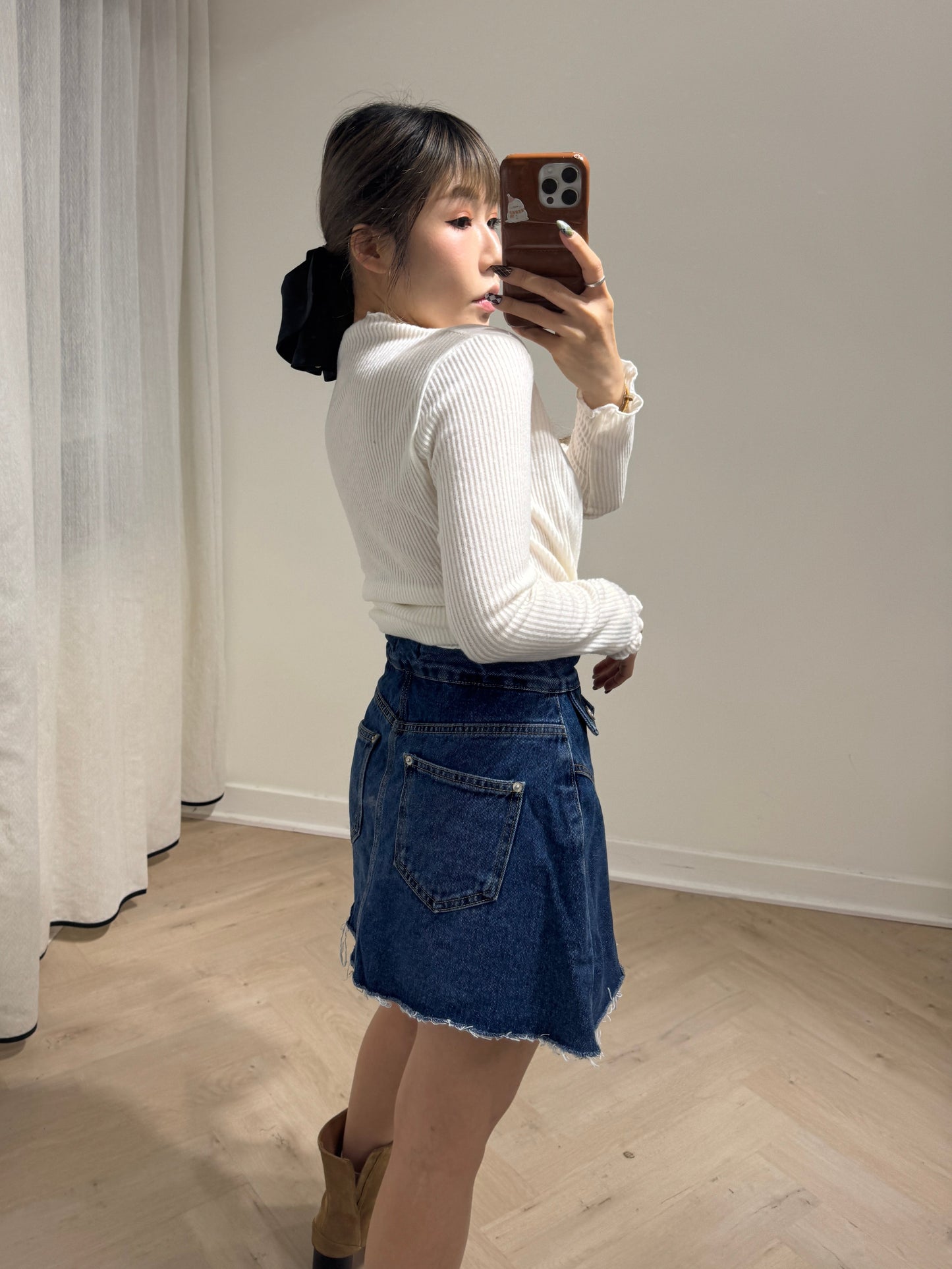 深藍色高腰牛仔裙褲 ( S/M/L )