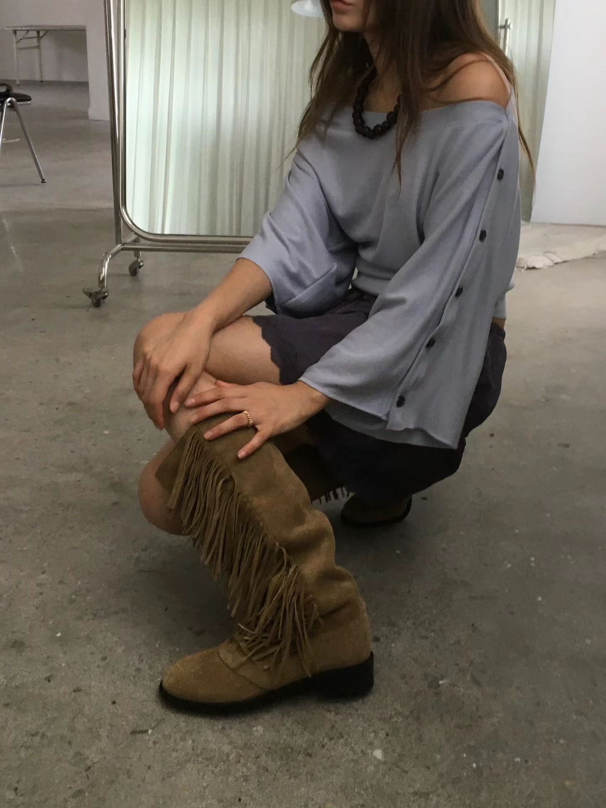 鈕扣闊袖上衣 ( 黑/白/深灰 )