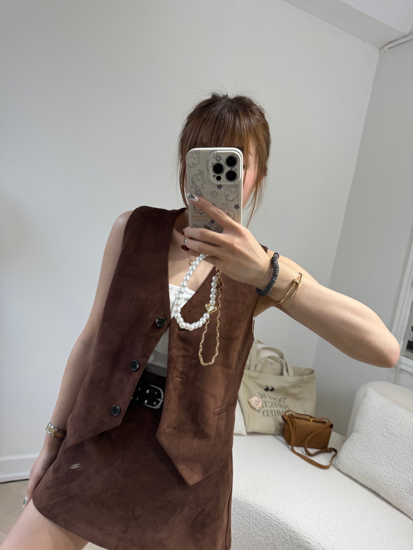 麂布馬甲背心外套 ( 黑/啡/彩藍 )