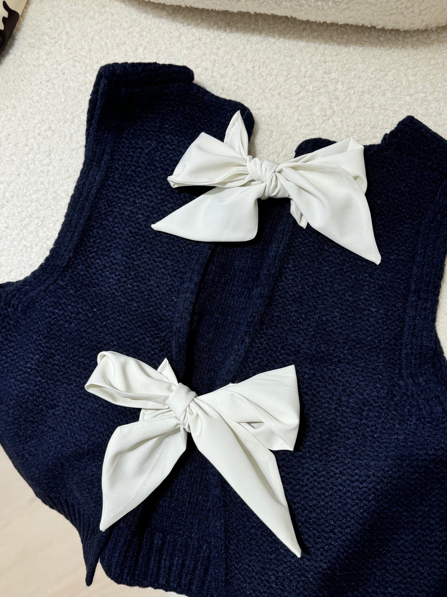 綁蝴蝶背心冷外套 ( 寶藍/灰 )