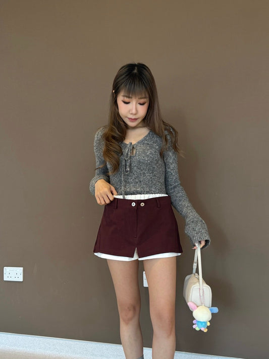 白邊層次短裙褲 ( 淺綠/酒紅/黑 )