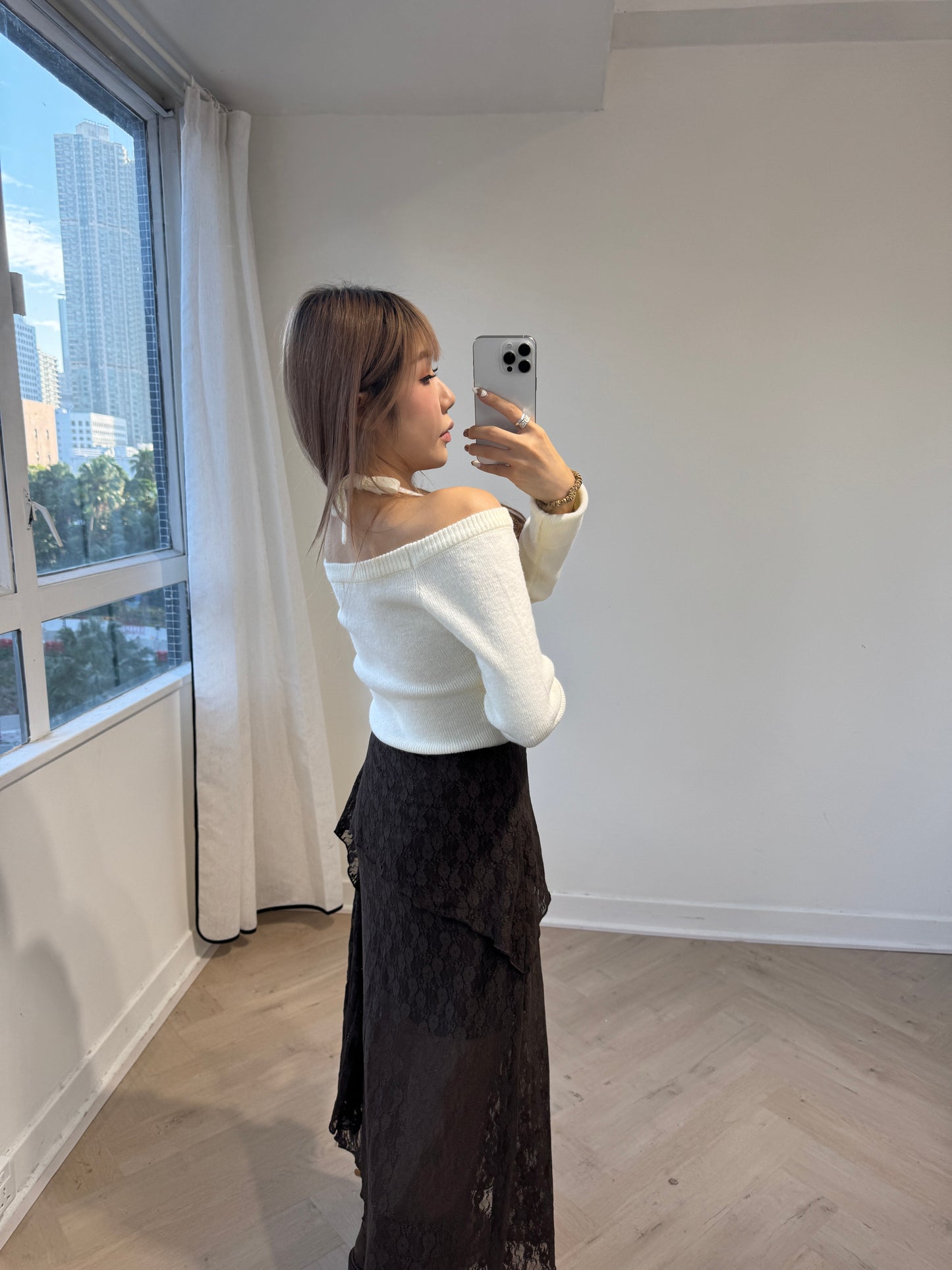 掛頸假兩件尖腳上衣 ( 黑/白/杏/灰 )