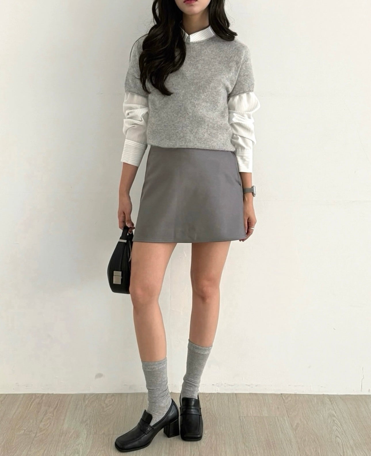 羊毛親膚短袖線上衣 ( 灰/白/粉/黃/藍 )