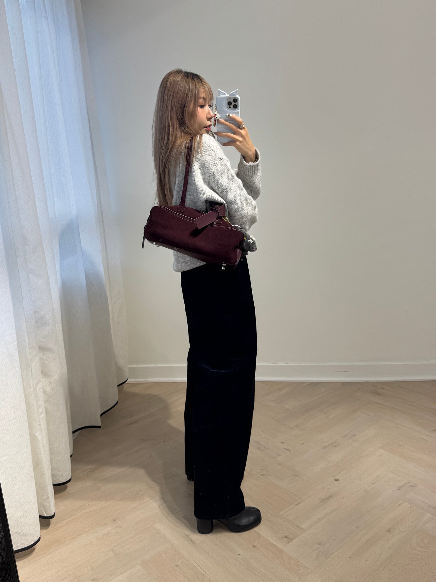 厚挺絨面長牛仔褲 ( 深啡/寶藍 )