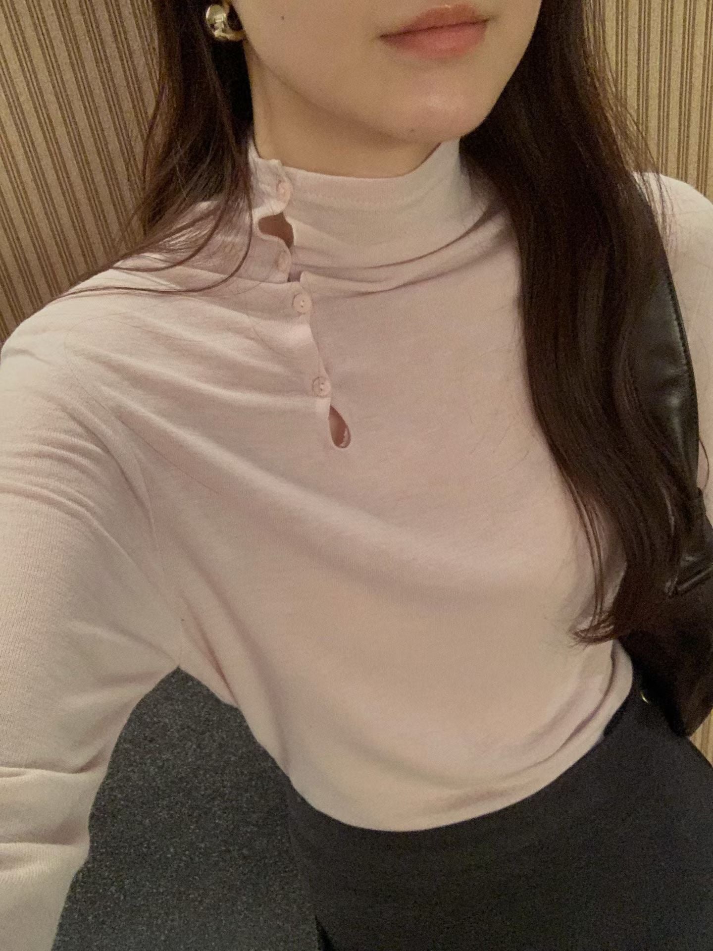 鈕扣薄料上衣 ( 深灰/白/粉 )