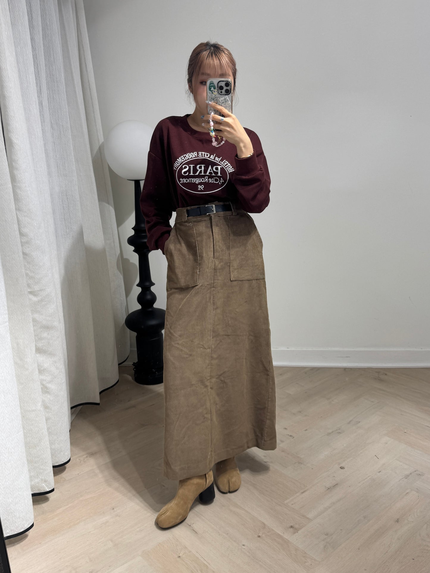 黑BELT口袋燈芯絨直裙 ( 深藍/啡 )