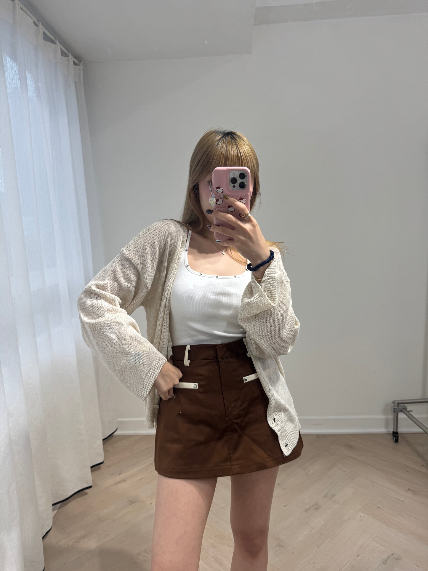 撞邊裙褲 ( 白/啡 )