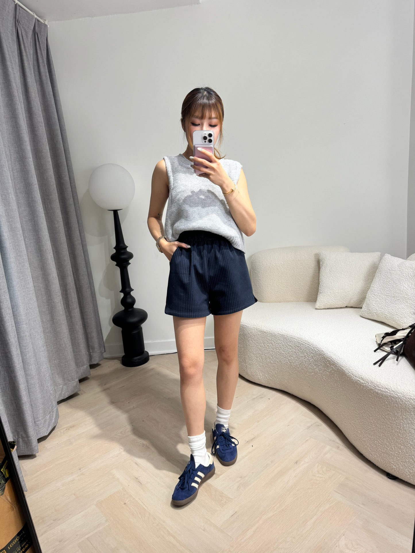 綁蝴蝶背心冷外套 ( 寶藍/灰 )