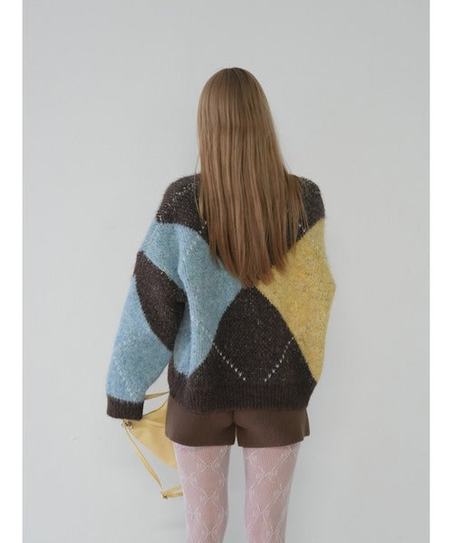 菱格虛線冷衫 ( 粉/黃 )