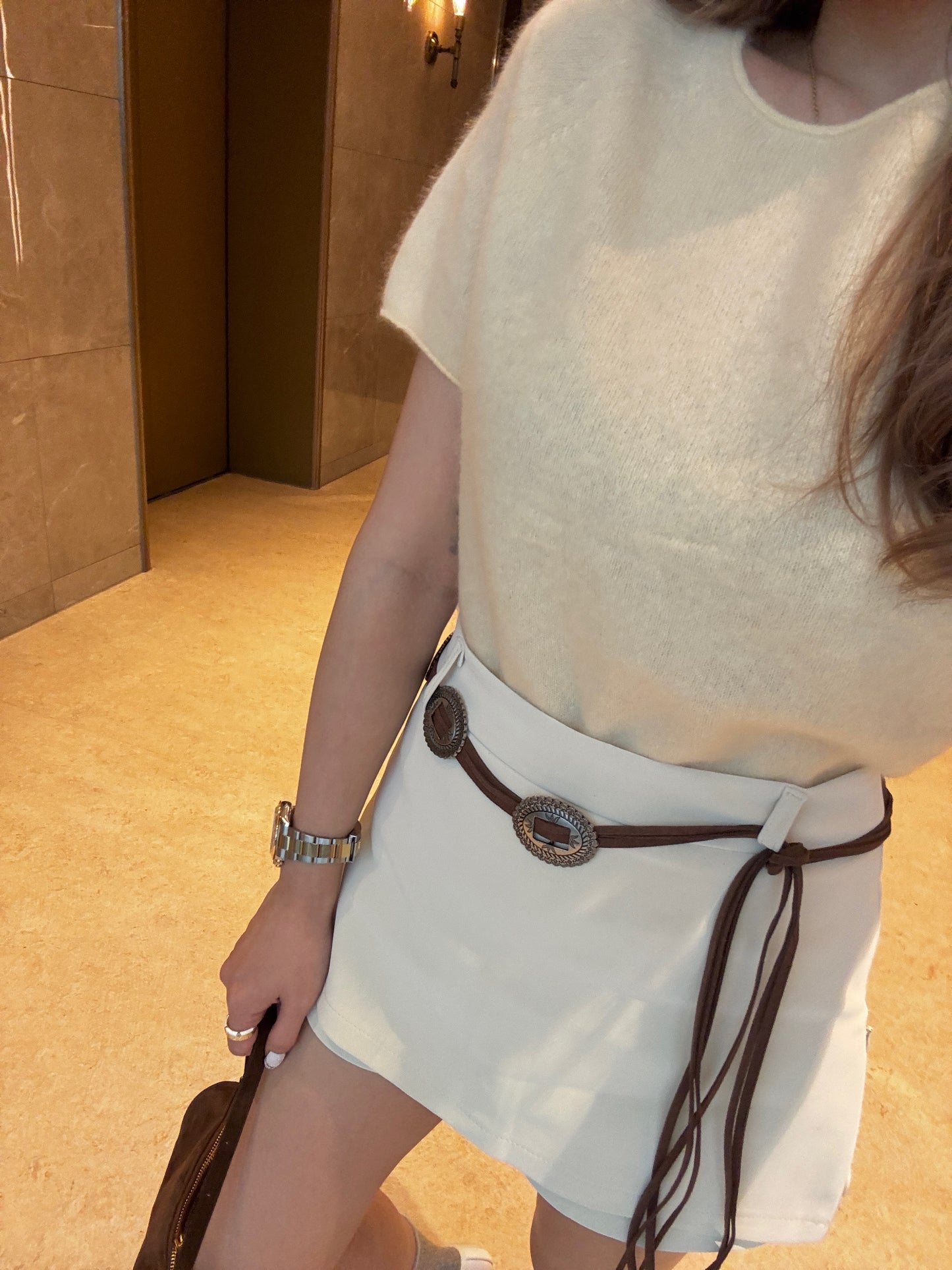 羊毛親膚短袖線上衣 ( 灰/白/粉/黃/藍 )