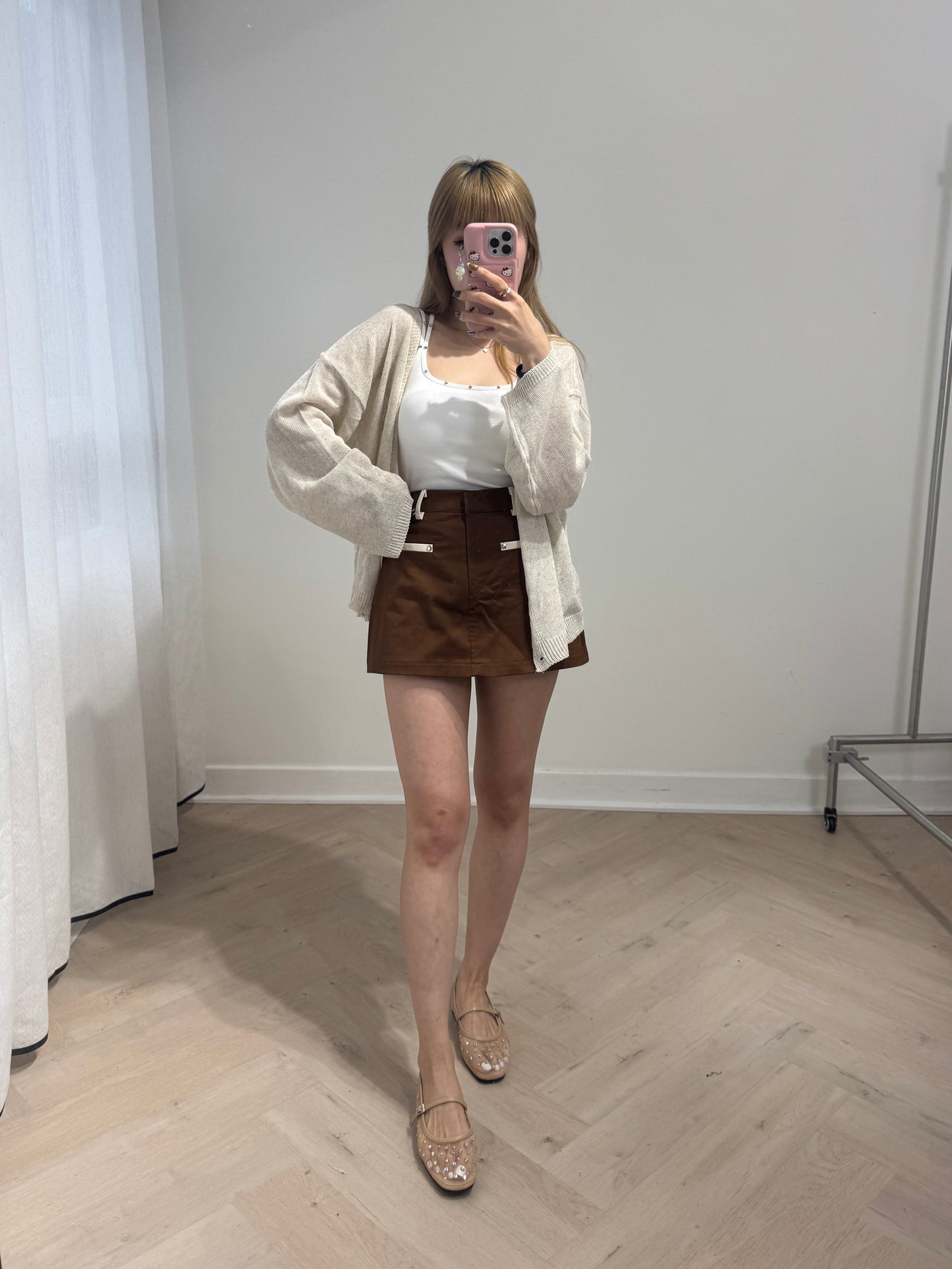 撞邊裙褲 ( 白/啡 )