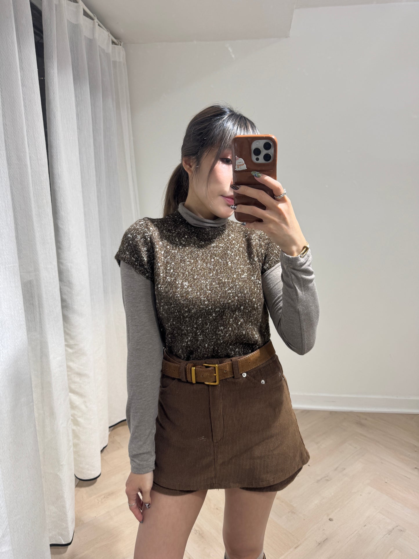 啡色混線短袖上衣