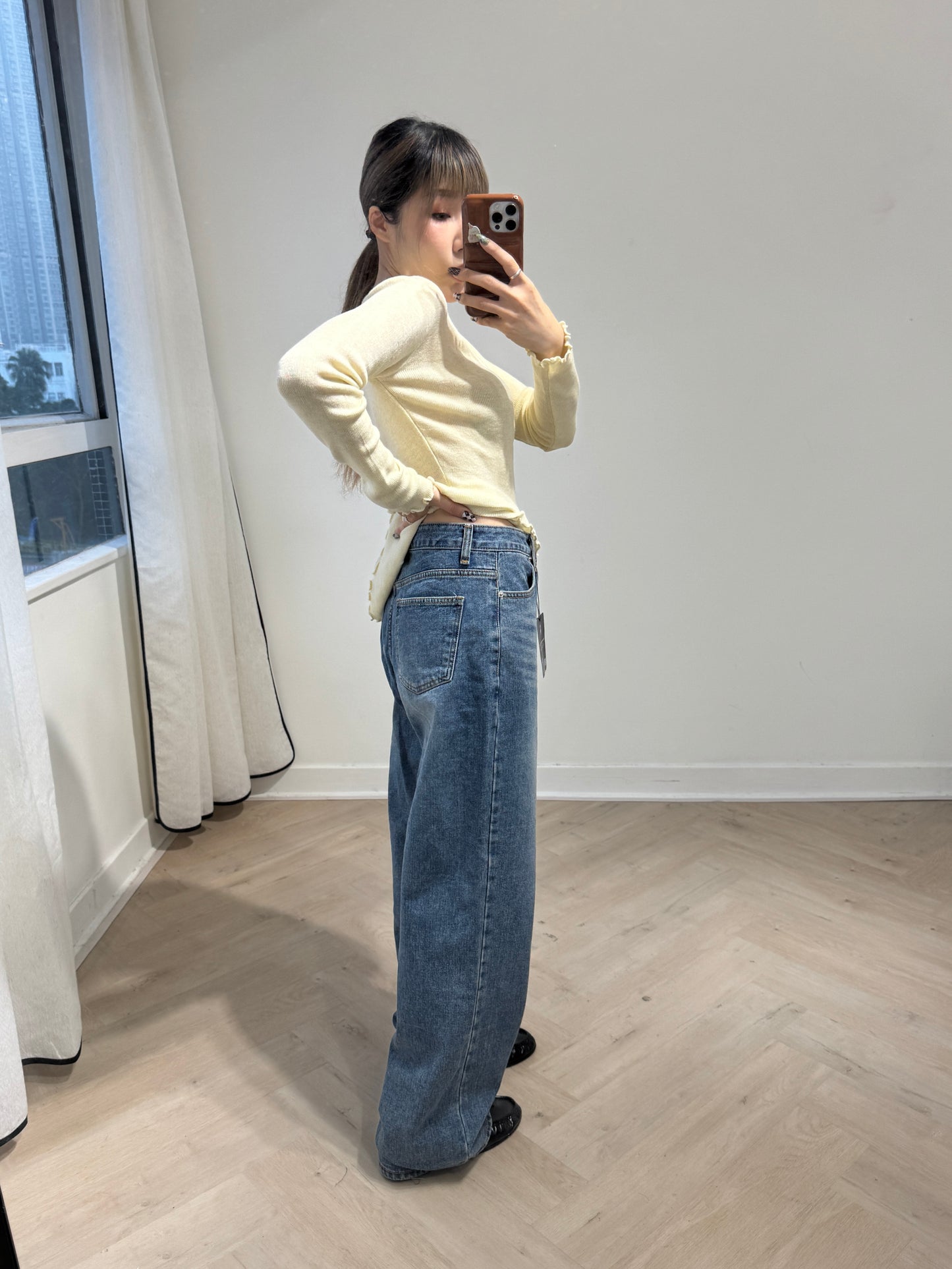 洗水寬鬆直腳牛仔褲 ( S/M/L )