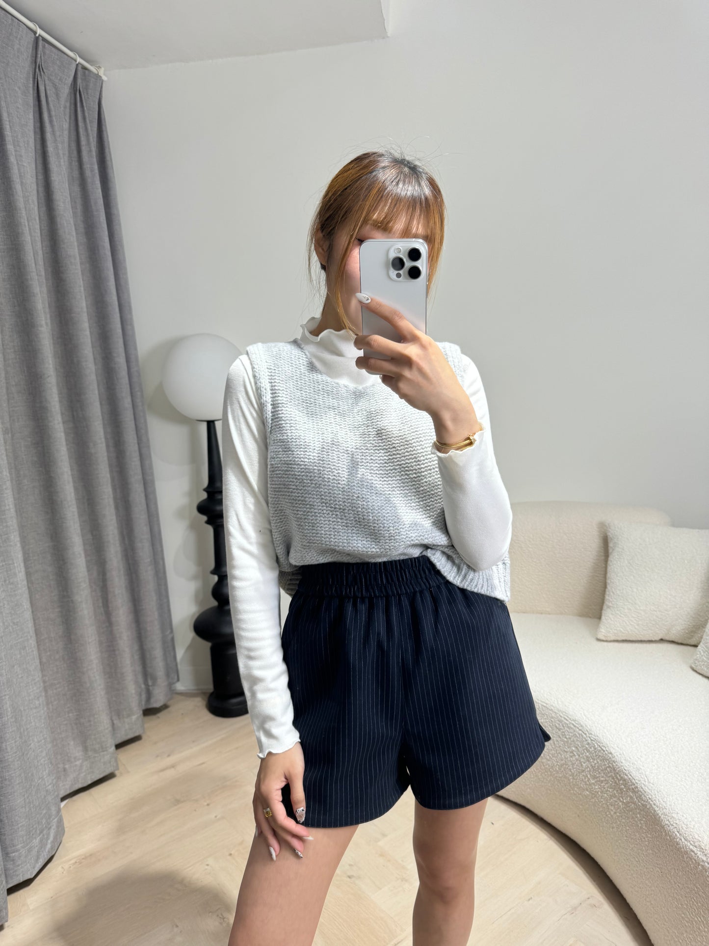 綁蝴蝶背心冷外套 ( 寶藍/灰 )