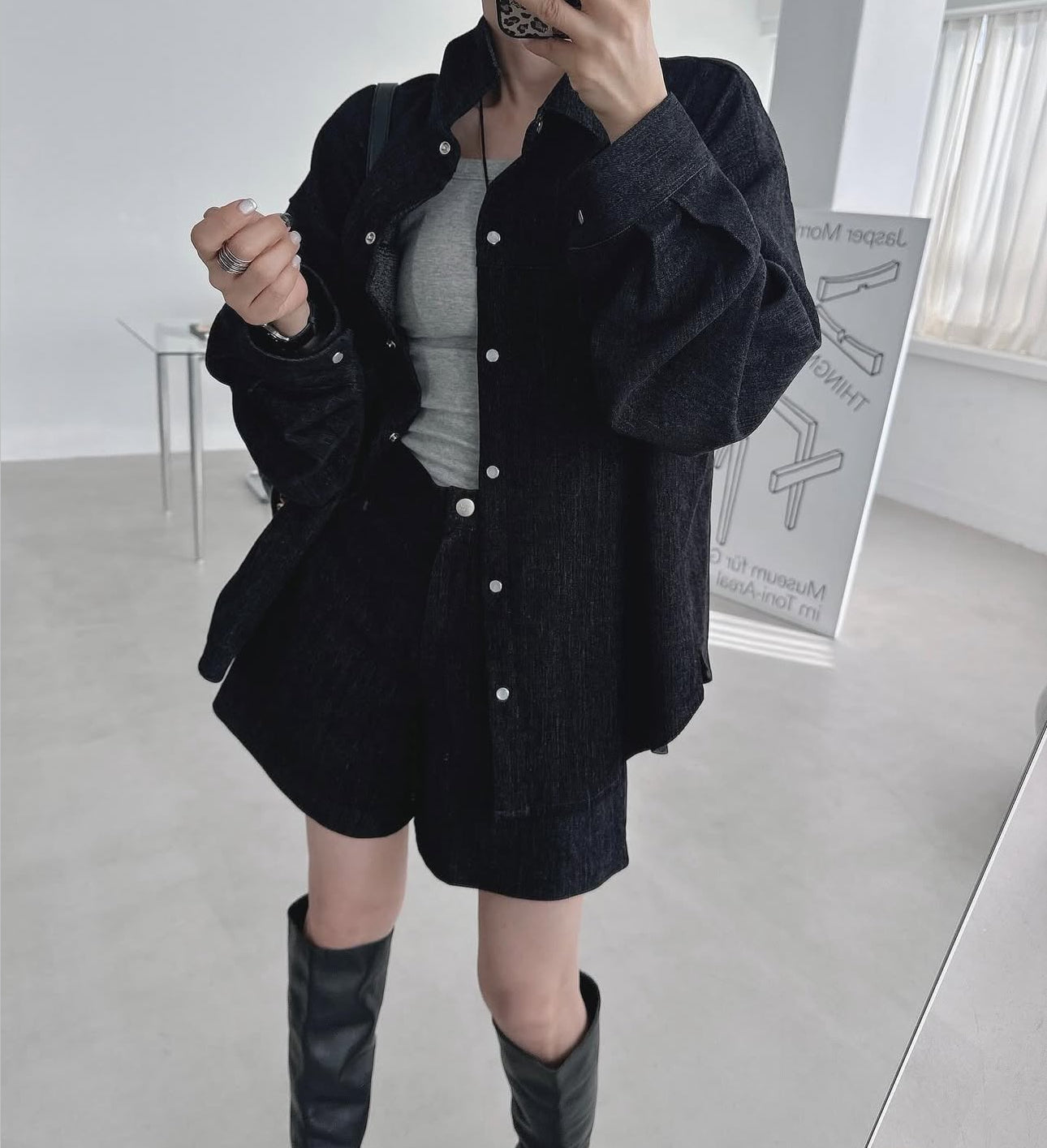 薄絨面中長短褲 ( 啡/黑 )