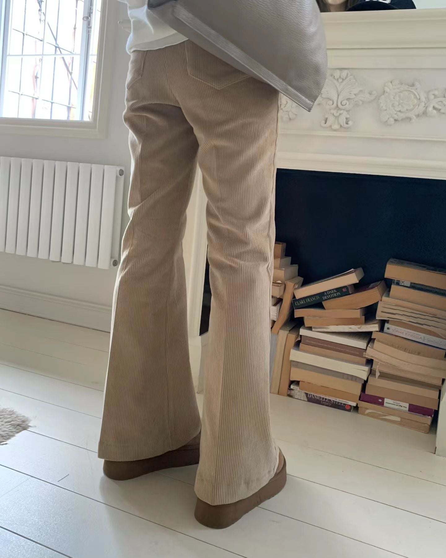 雙口袋燈芯絨喇叭長褲 ( 寶藍/杏 )