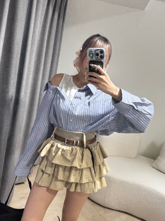 連BELT層次蛋糕短裙褲 ( 黑/白/杏 )