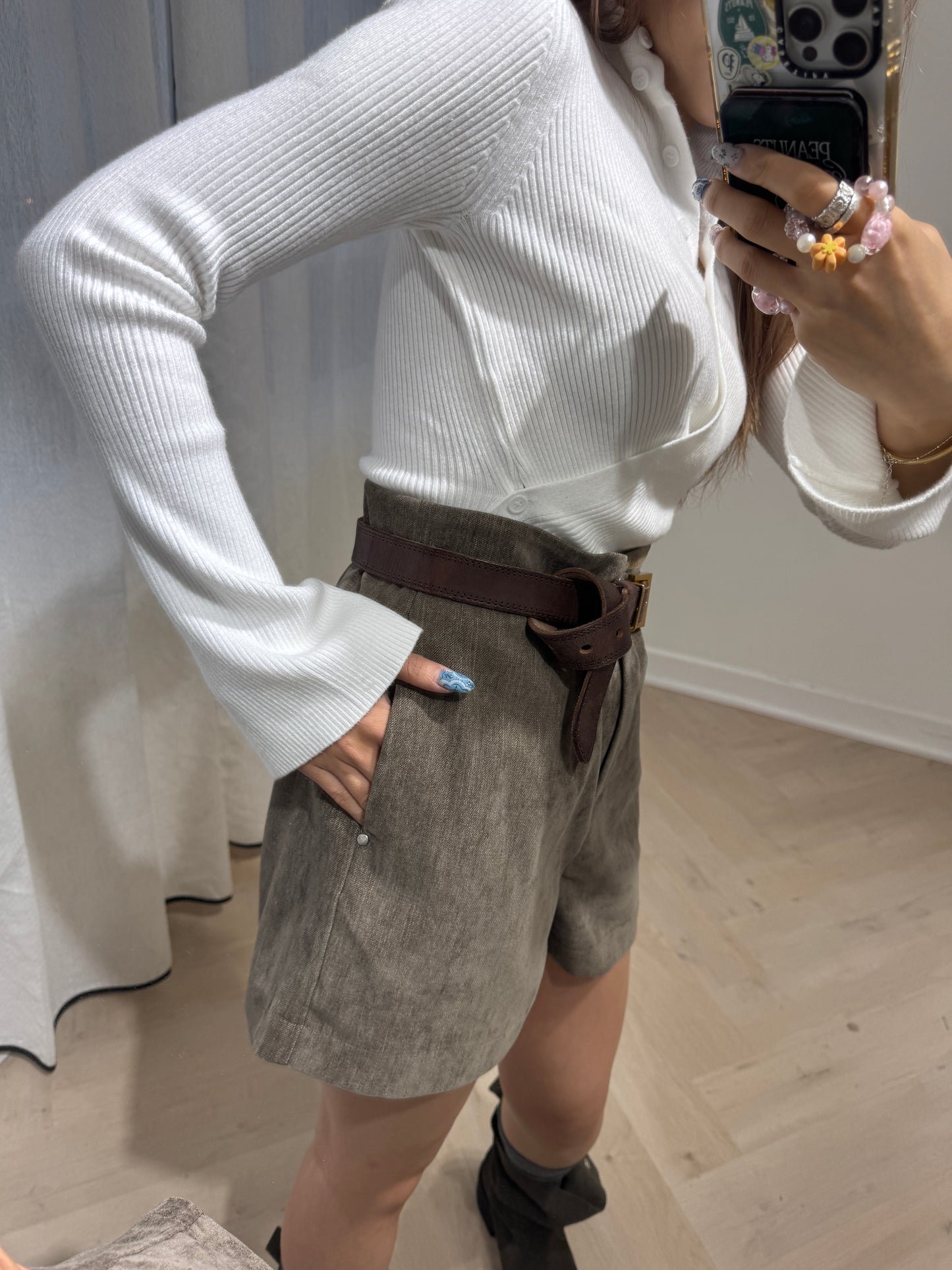 薄絨面中長短褲 ( 啡/黑 )