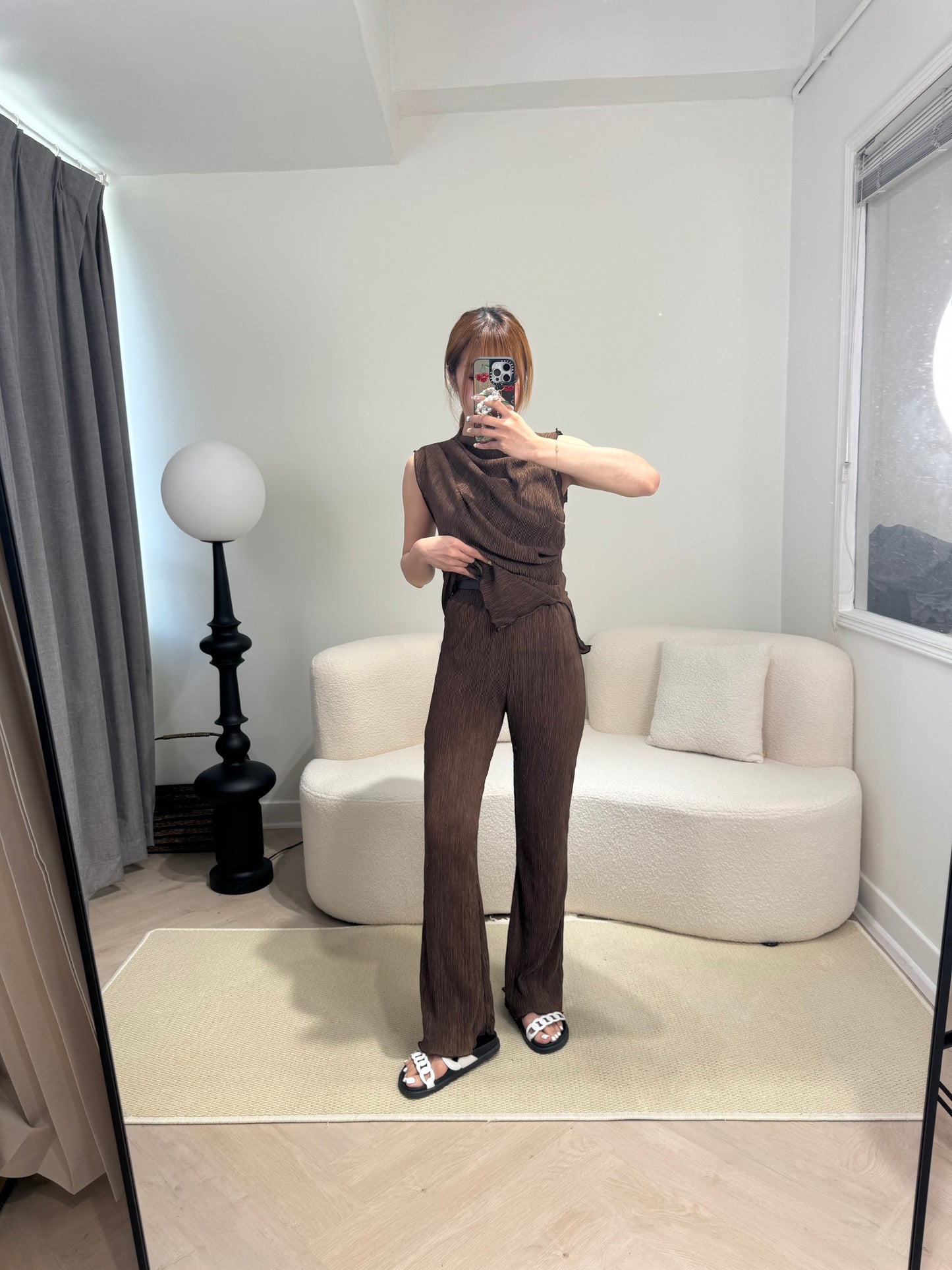 直樹紋背心+長褲套裝 ( 黑/米/啡/灰 )