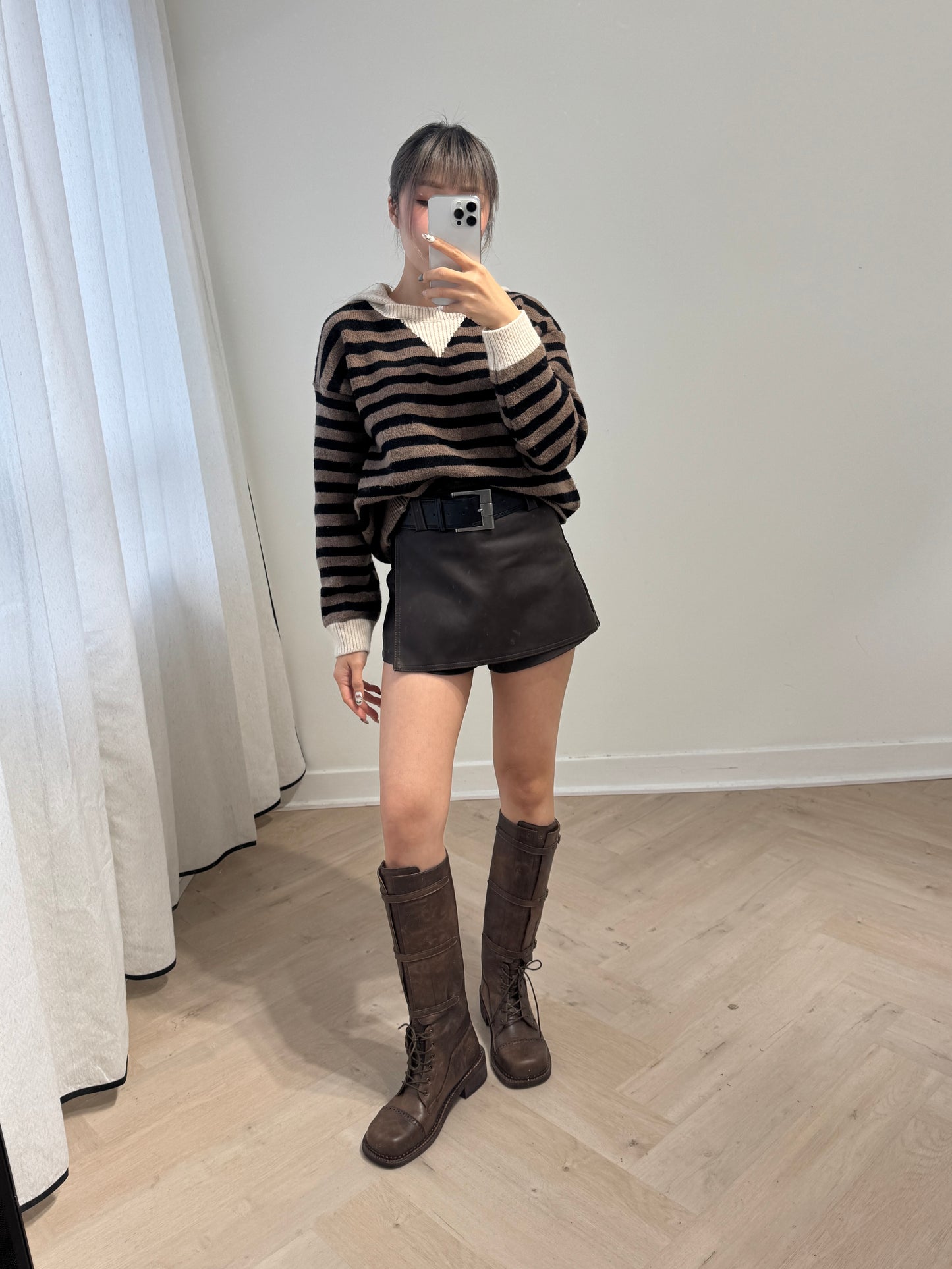 有帽間條冷線上衣 ( 啡/紅/綠 )